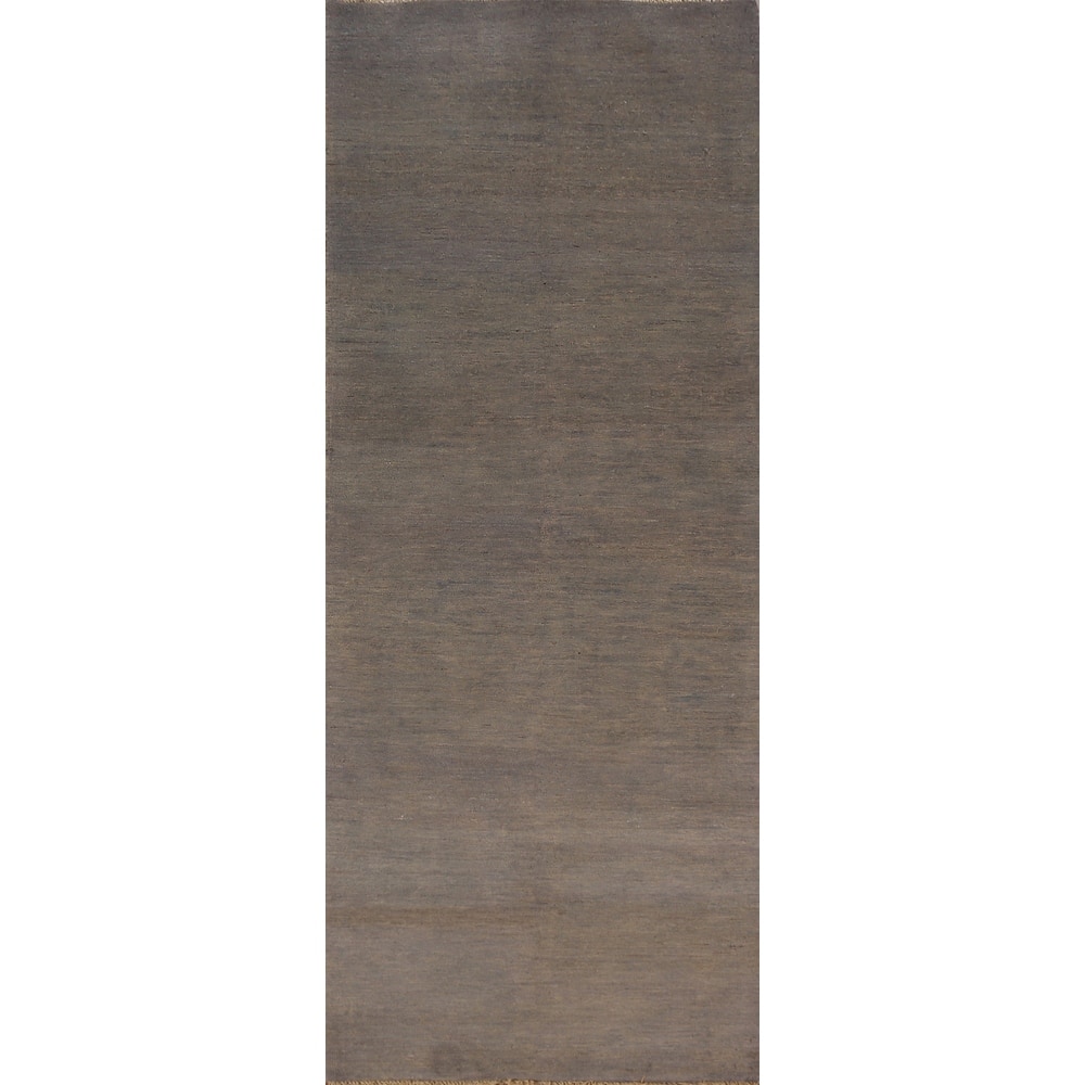 Gray & Beige Modern Gabbeh Runner Rug Handmade Wool Carpet - 2'8" x 9'6"