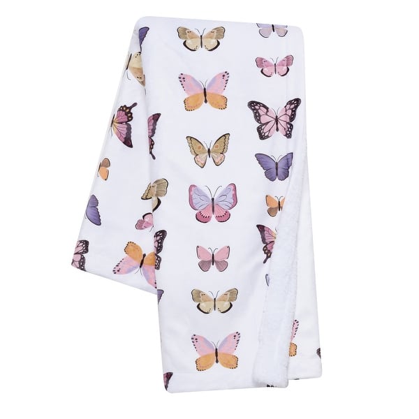 slide 2 of 8, Lambs & Ivy Butterfly Dreams Ultra-Soft Fleece/Faux Shearling Baby Blanket