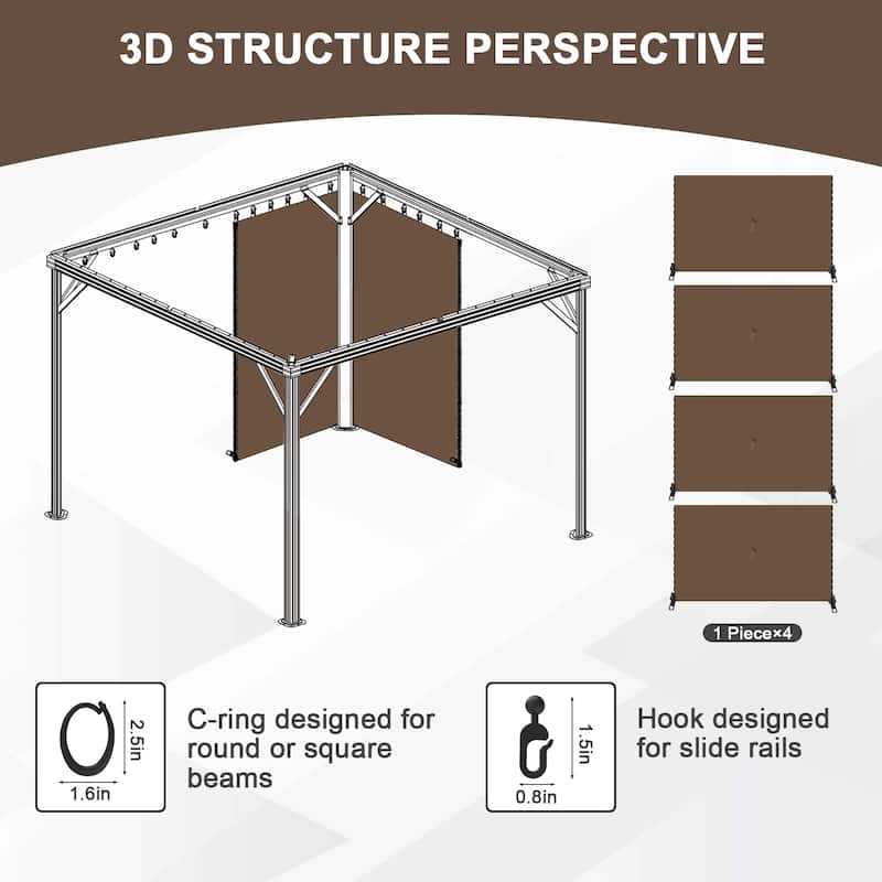 Aoodor Gazebo Curtain Replacement-Universal 4-Panel Sidewalls 10'x12', Curtain Only