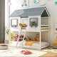 preview thumbnail 11 of 17, Playhouse Design Twin Over Twin Bunk Bed Wood Bed with Roof, Window, Guardrail, Ladder