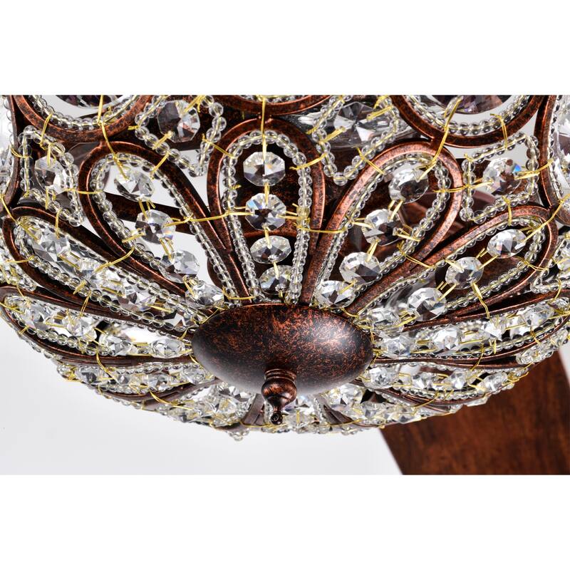 Jasiah 52 Inch Antique Copper Finish Mid-Century Style Crystal Ceiling Fan with Remote