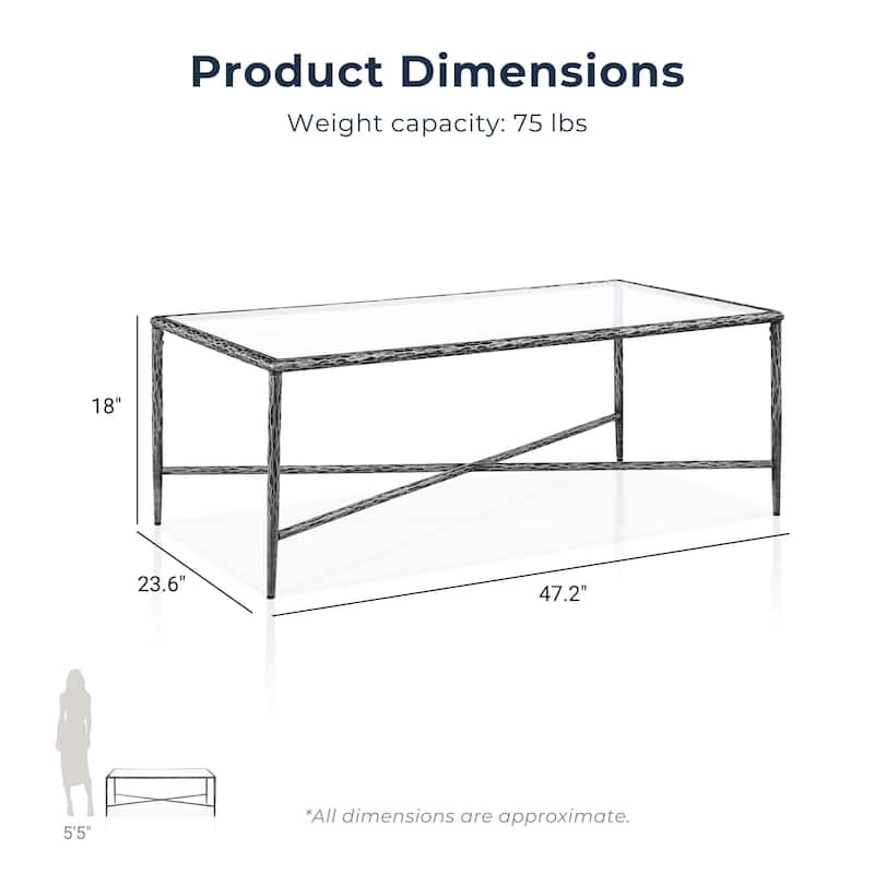 247 Shop At Home Lalia Modern Hammered Metal 2-Piece X-Brace Coffee Table Set