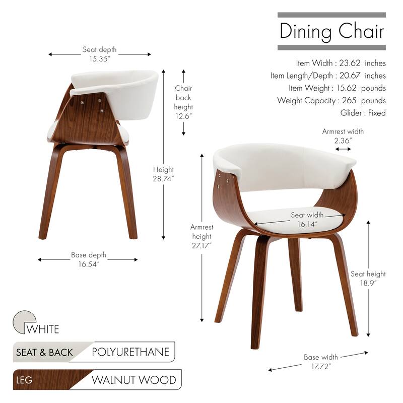 Porthos Home Meir Dining Chair, PU Leather Upholstery, Walnut Wood Legs