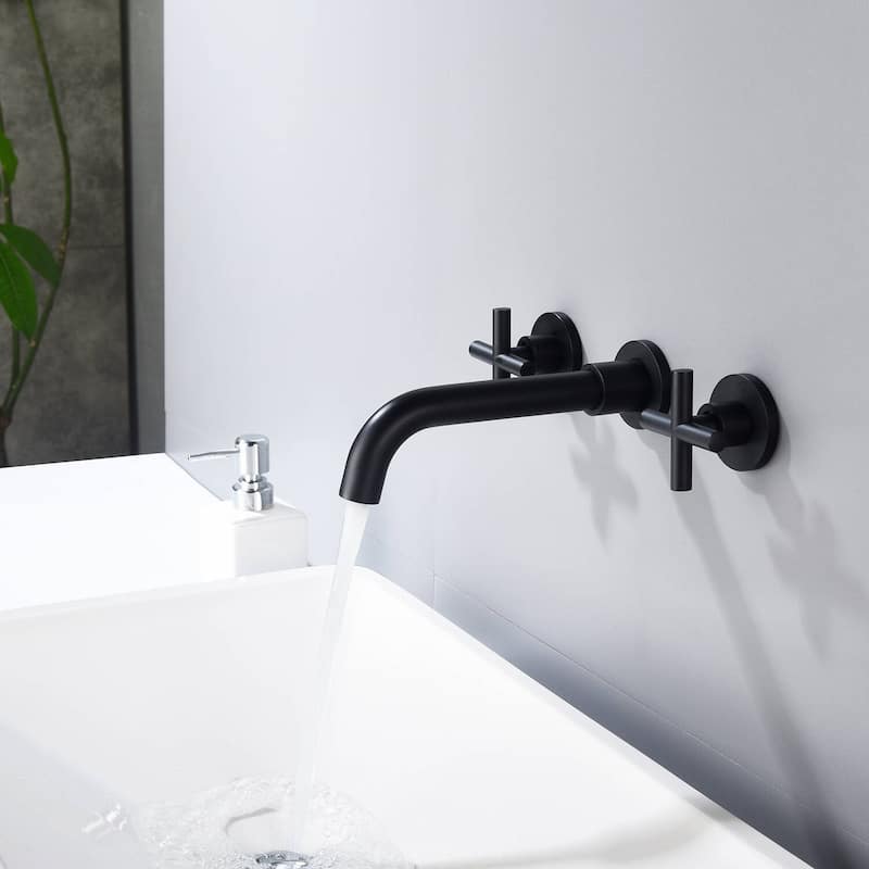BATHLET Wall Mount Double Handles Cross Handle Bathroom Sink Faucet