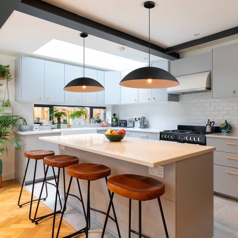 Farmhouse Industrial Single Black Dome Pendant Light Oversized Bowl-Shape Chandelier