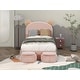 preview thumbnail 1 of 7, Twin Bed with Bear-Ear Headboard & Storage Stools Pink