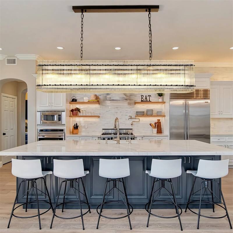 10-Light Black Rectangular Crystal Chandelier