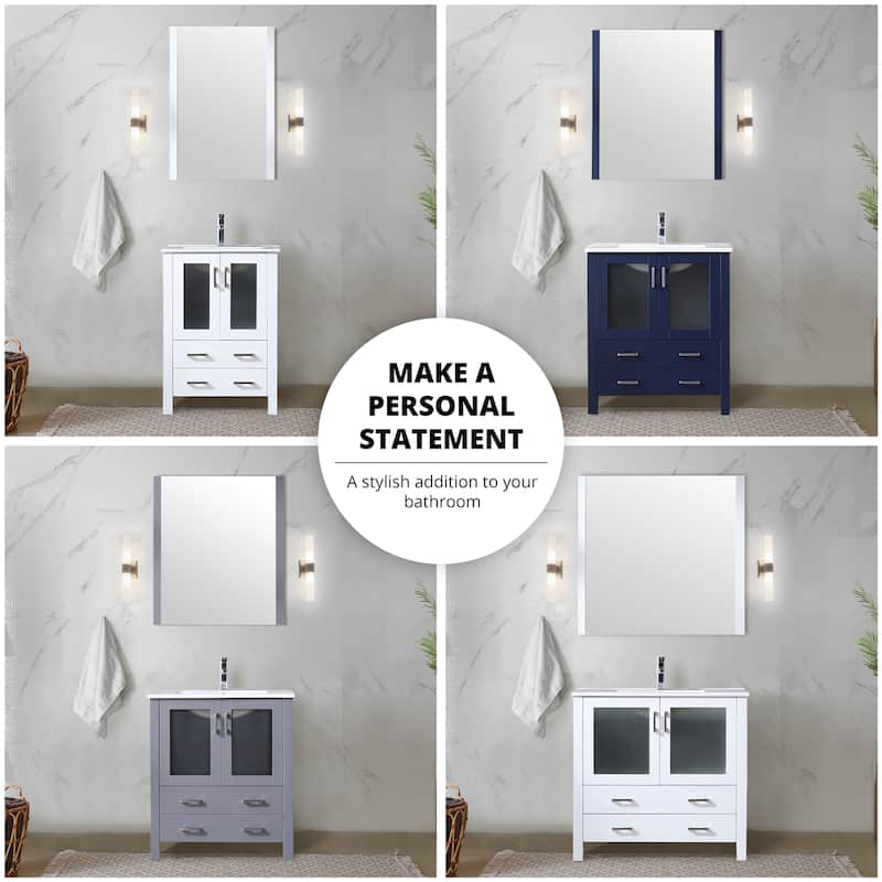 Lexora Volez 72 Inch Bathroom Vanity Cabinet in White with Top and Mirror