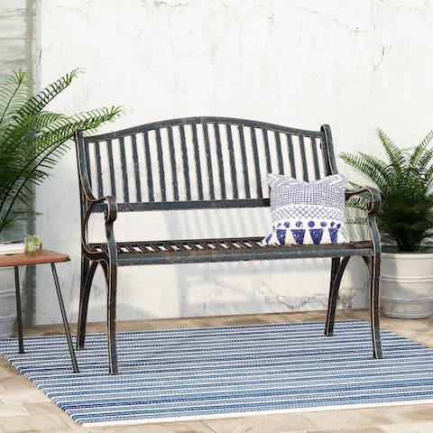 Kenzie Outdoor Traditional Cast Aluminum Bench by Christopher Knight Home