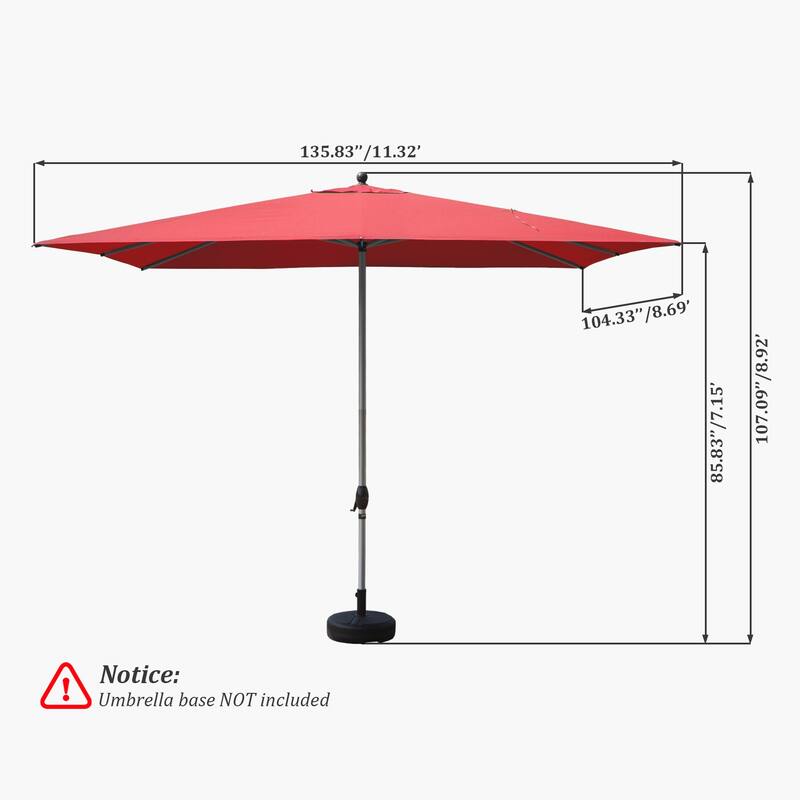 Red Crank Lift Patio Umbrella with Wind Vent, Durable Aluminum Frame, UV-Resistant Polyester Fabric