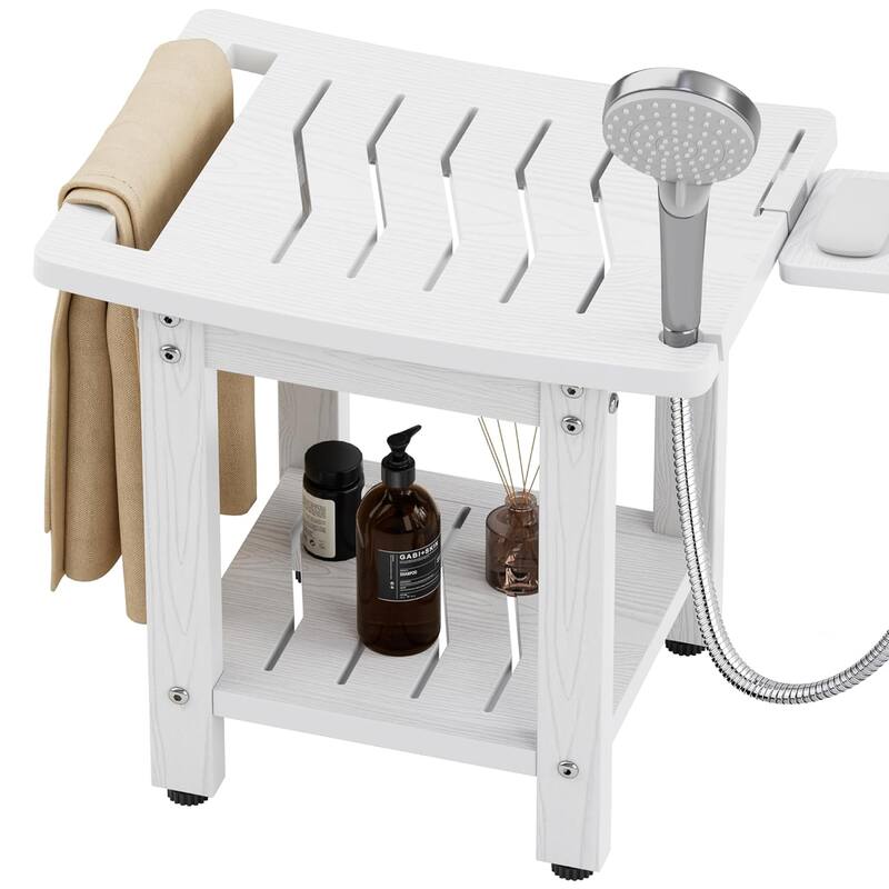 HIPS Shower Bench, 2 Tier Bathroom Chair Seat with Non-Slip Feet - Small White