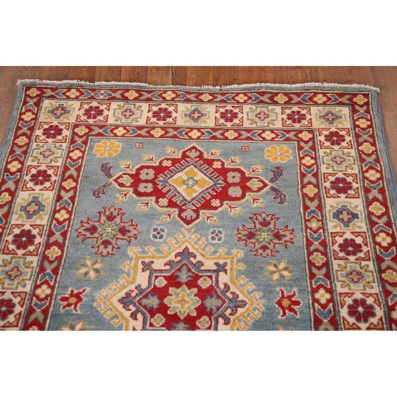 Light Blue Kazak Oriental Accent Rug Hand-Knotted Wool Carpet - 3'6"x 4'10"