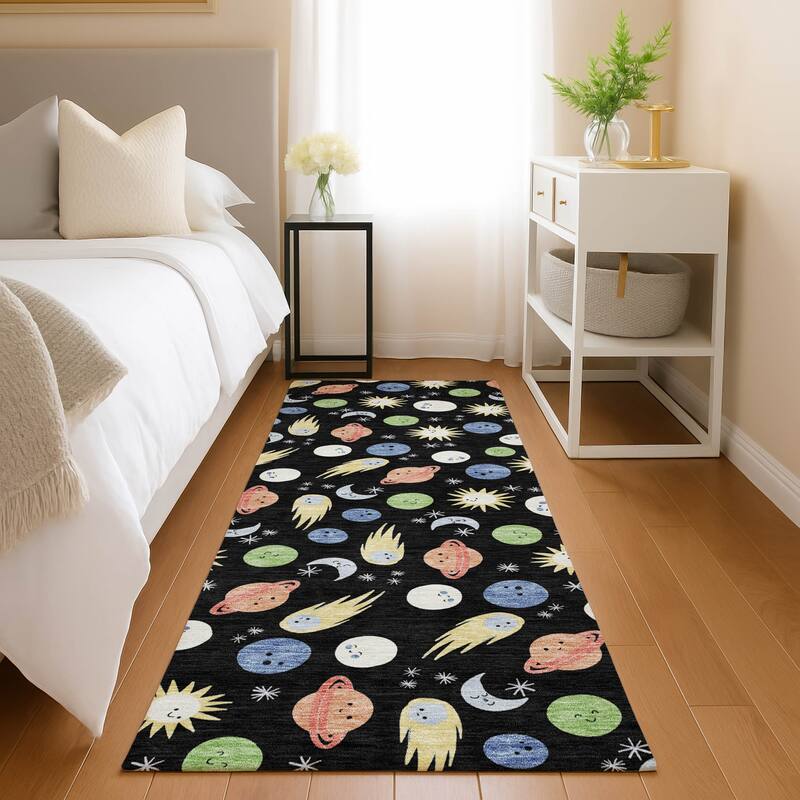 Machine Washable Indoor/ Outdoor Planets Comets Chantille Rug