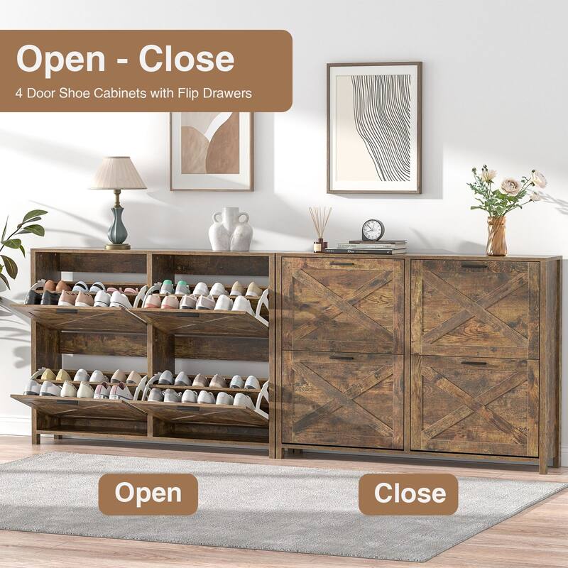 Anmytek 24 Pair Shoe Cabinet with 4 Flip Drawers - Space-Saving Entryway Storage