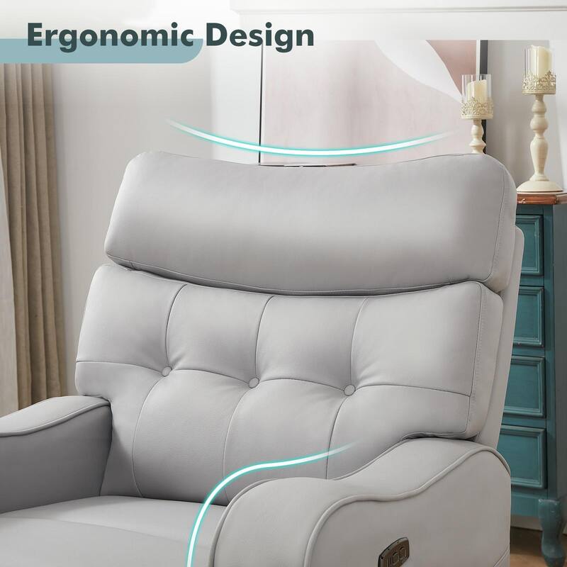 36.6''W Faux Leather Power Swivel Rocker Recliner With USB and Type-C Port