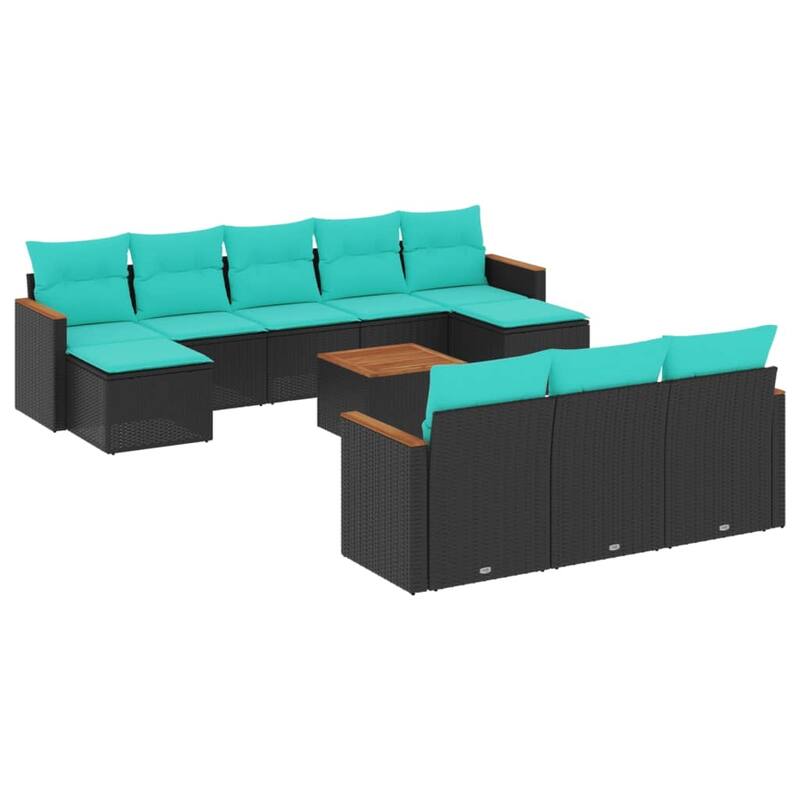 vidaXL 10/11 Piece Patio Sofa Set with Cushions Black/Gray Poly Rattan - 21.7 x 24.4 x 27.2