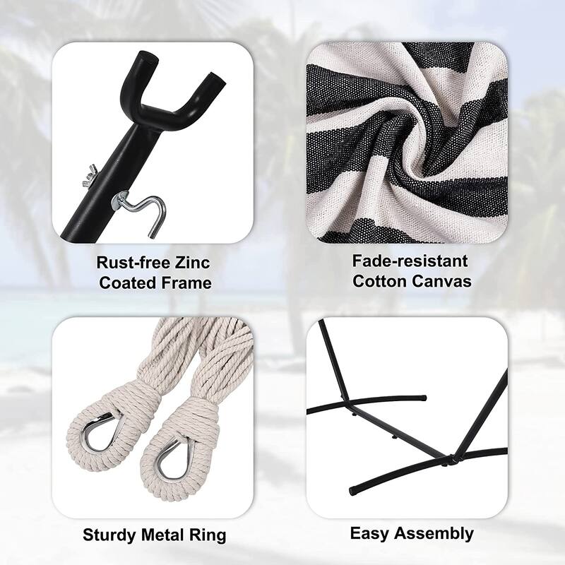 Double Cotton Hammock with Space Saving Steel Stand