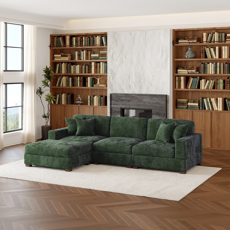 Oversized Chenille Modular Sectional Sofa Living Room Set with Ottoman