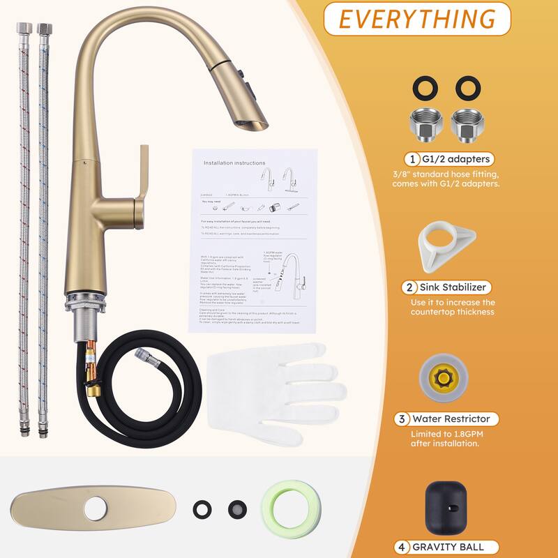WOWOW 17.7 in. Single Handle Pull Down Sprayer Kitchen Faucet