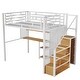 preview thumbnail 14 of 14, White Full Metal Loft Bed with Wardrobe, Desk & Storage Shelves