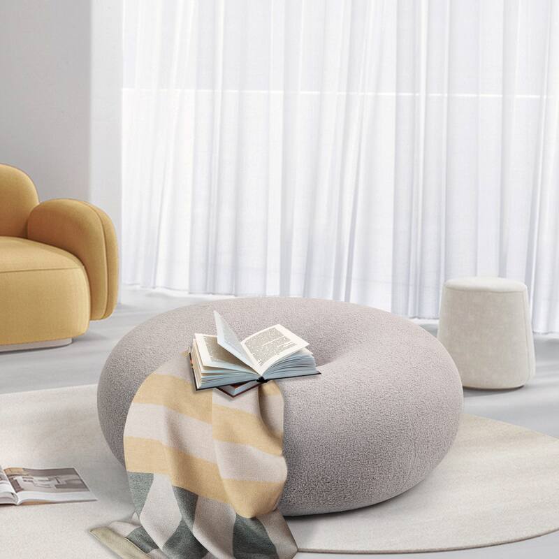XINMICS 29.7" Donut Teddy Fleece Fabric Pouf Ottoman
