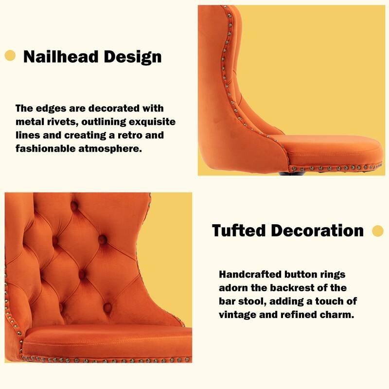 Velvet Upholstered Nailheads Tufted Swivel Bar Stools (Set of 2)