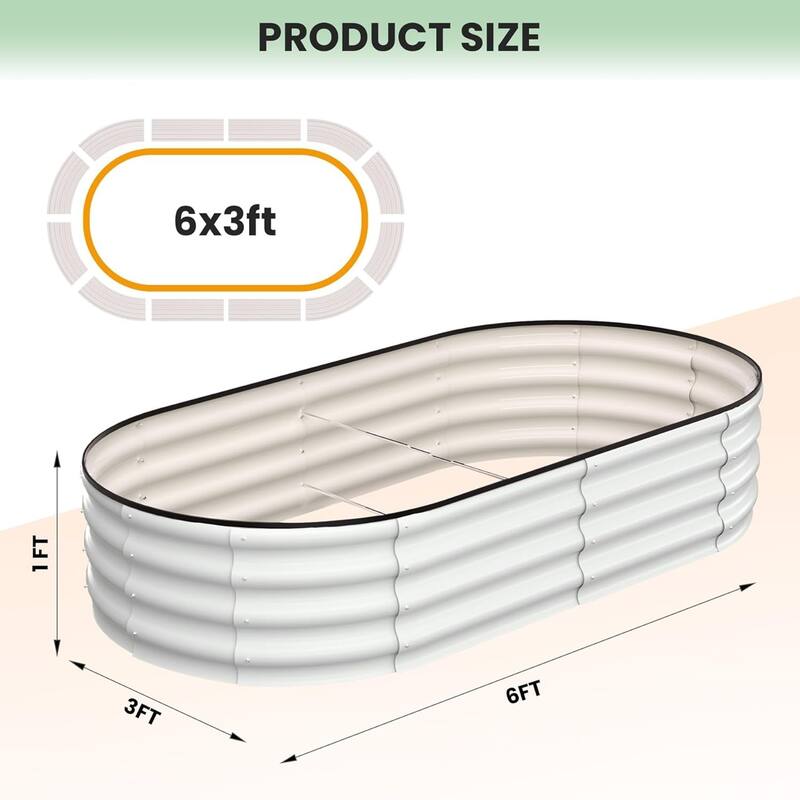 2-Pack Galvanized Steel Oval Raised Garden Beds (6*3*1.5FT) - Large Metal Planter Box with Open Base Off-White