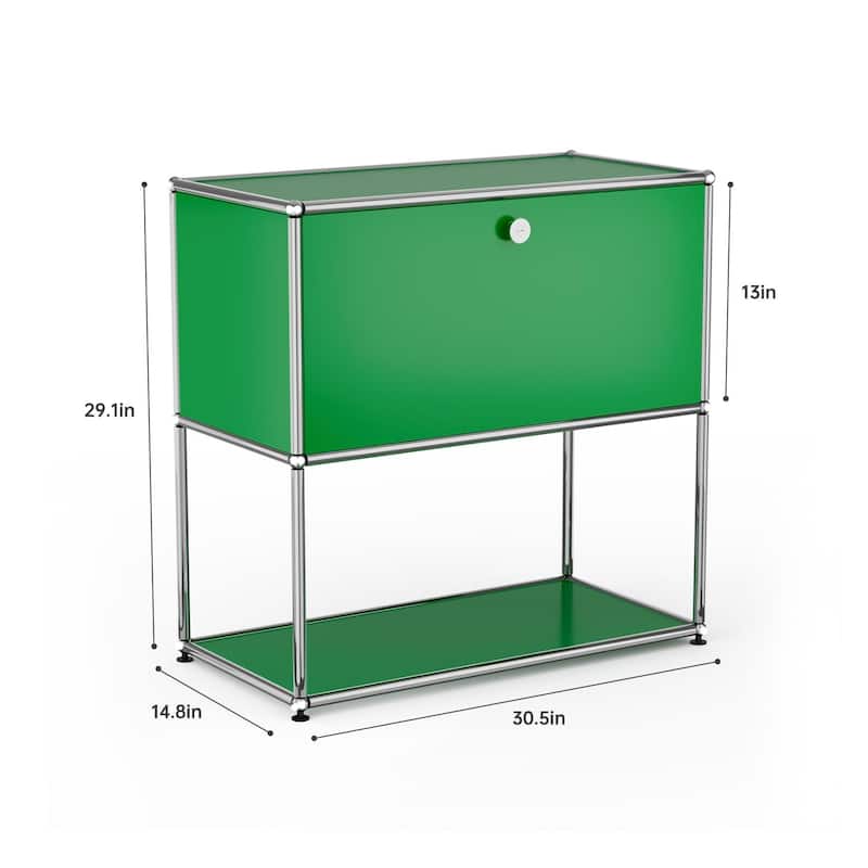 Modern Storage Cabinet Metal Organizer for Living Room and Home Office - Green 2 layer 1 door