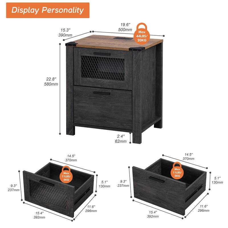 WAMPAT Nightstand with Charging Station,Farmhouse End Table - 1 Pack