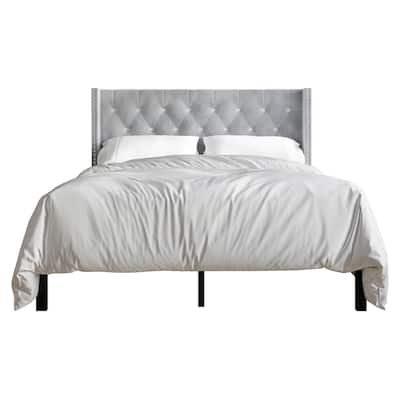 CraftPorch Luxurious Velvet Wingback Tufted Upholstered Bed