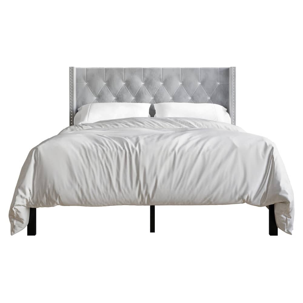 CraftPorch Luxurious Velvet Wingback Tufted Upholstered Bed