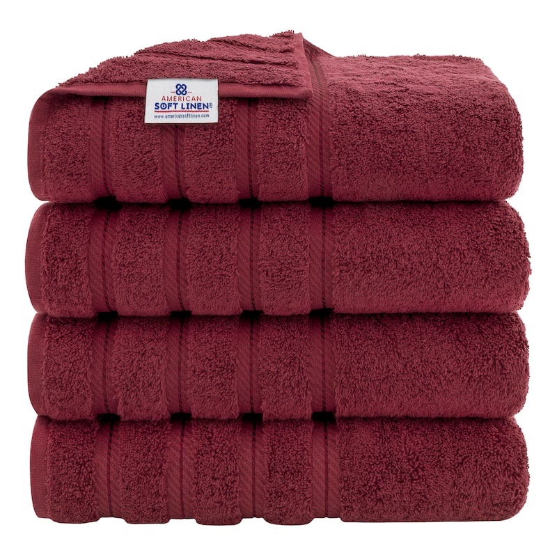 American Soft Linen 100% Cotton Turkish Bath Towels Large, 4 Pack Luxury Hotel Spa Quality Turkish Bath Towels Bathroom Sets - Bordeaux Red
