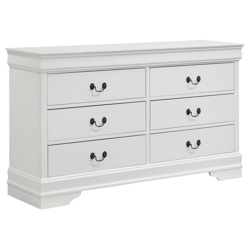 Nim Wide Dresser, 6 Storage Drawers, Classic White Molded Trim Edges