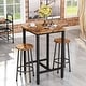 preview thumbnail 1 of 6, 3 Piece Dining Table Set, Modern Square Bar Table and 2 Round Stools, Kitchen Counter Height Table Set Rustic Brown