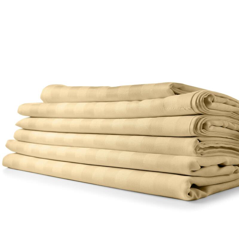 Luxury Stay Cool 1800 TC Cotton Feel Rayon from Bamboo Deep Pocket Sheet Set - Striped Cream - Queen