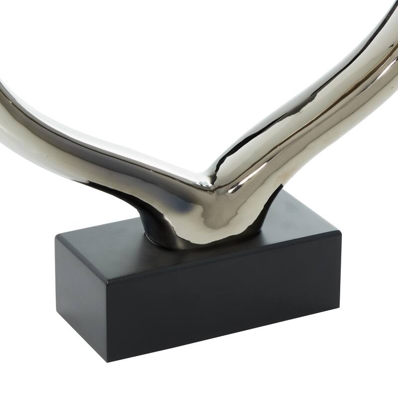 Ceramic Heart Decorative Sculpture with Black Base - Silver - Roche River Decor