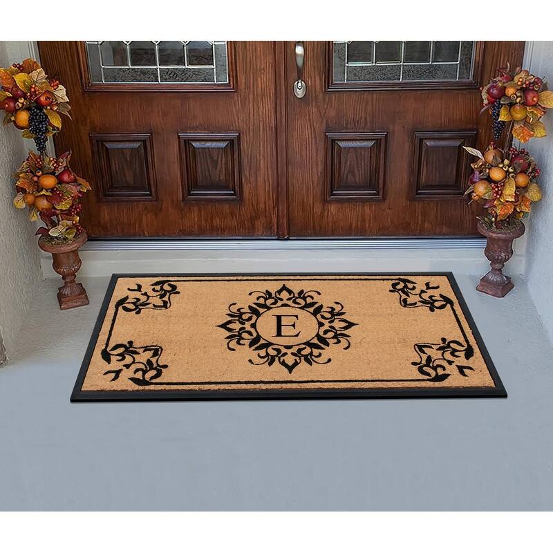 A1HC Floral Natural Coir & Rubber Monogrammed Front Doormat