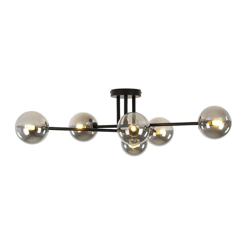Linear Sputnik Smoked Glass Globe Semi Flush Chandelier