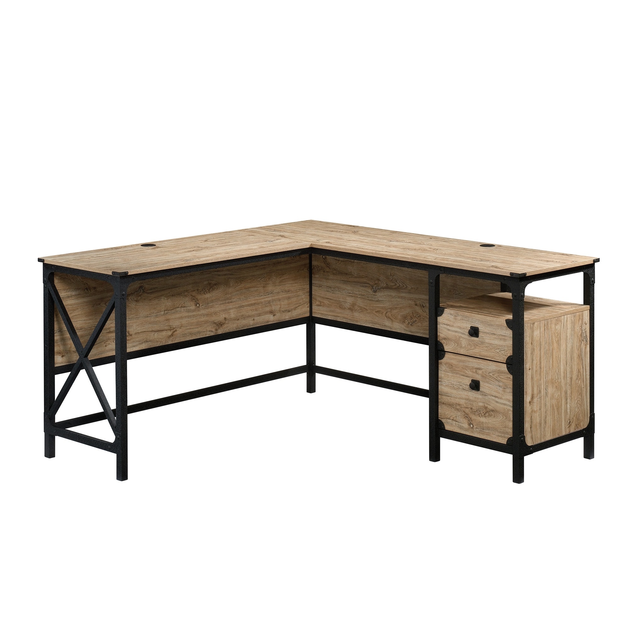 Brown L-Shaped Desk, Engineered Wood with Metal Frame, 59.84