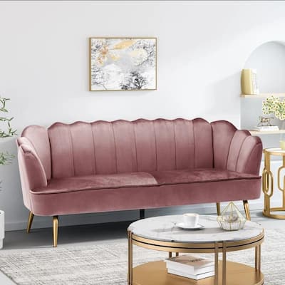 76.25" Velvet Channel Stitching 3-seater Sofa with Metal Legs for Living Room