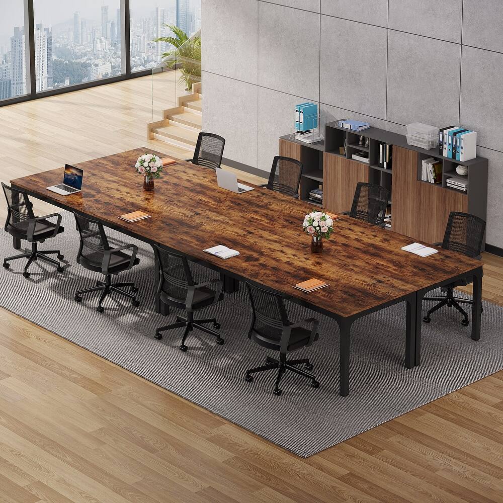 Long Conference Table Set of 4, 13FT Large Rectangle Meeting Seminar Table, 78.74-Inch Business Tables
