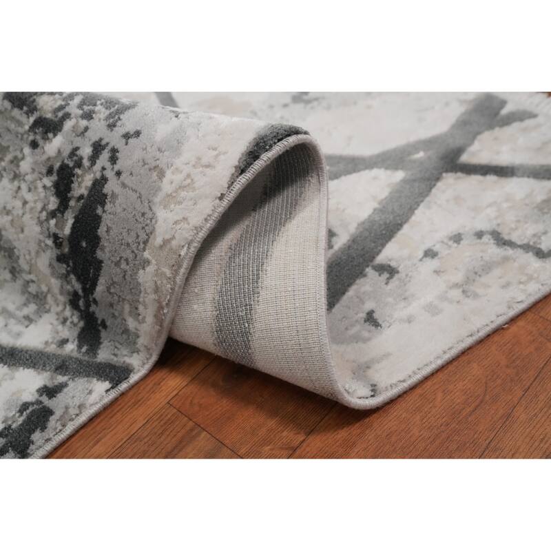 Machine Made Oriental Polyester Carpet Modern Geometric Greys & Charcoal Modern Area Rug - 7' 5'' X 5' 2''