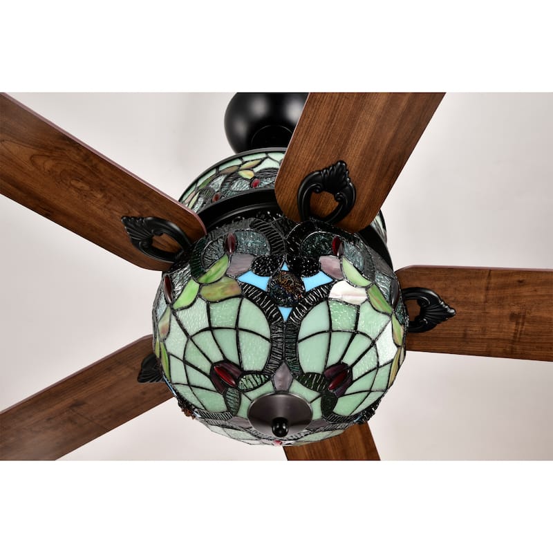 Inio 5-Blade Lighted Ceiling Fan 2-Tier Tiffany Style Glass