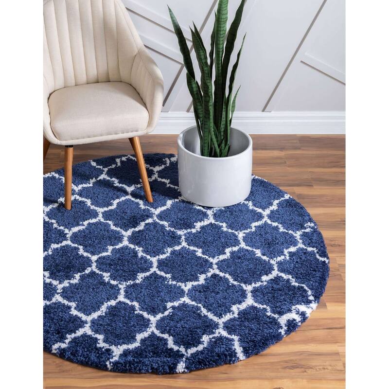 Shag Shoploni Collection Area Rug - 8' Round - Navy Blue