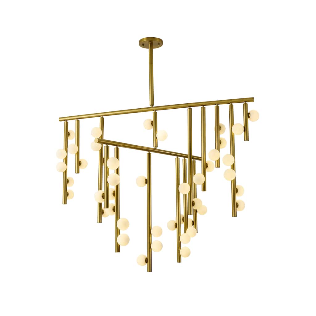 Transitional 44-Light Satin Brass Metal Chandelier With White Glass Ball Shades