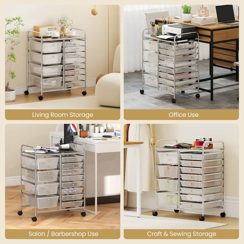 Costway 15 Drawer Rolling Storage Cart Tools Scrapbook Paper Office - See Details