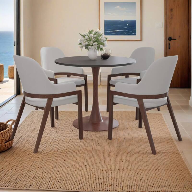 Bristol 24" Round Dining Table with MDF Top and Walnut Steel Pedestal Base for Modern Kitchen and Dining Room