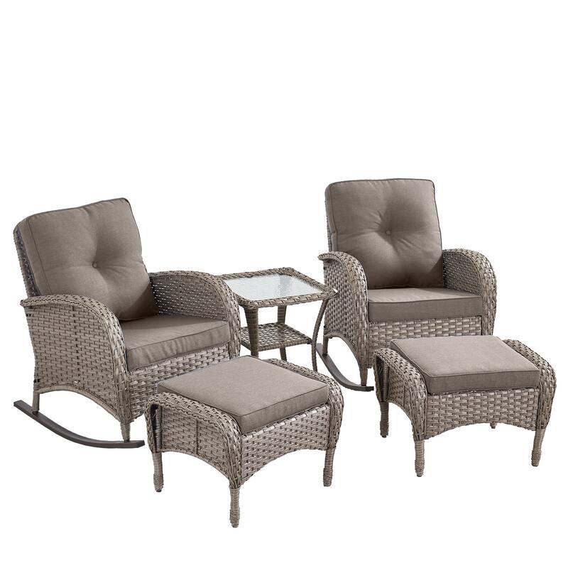 Outdoor Rocking Chairs with Side Table and Ottomans