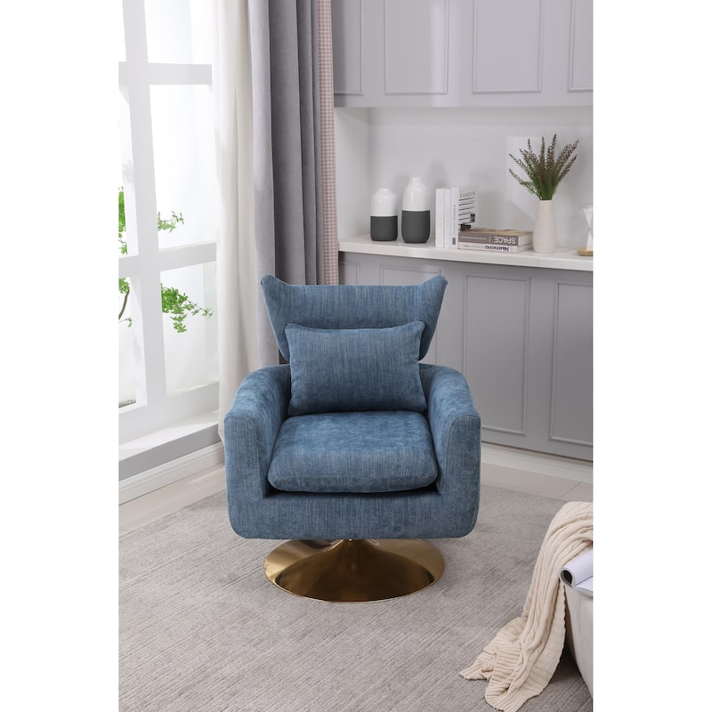 Blue 29.9" Swivel Accent Chair with Pillow