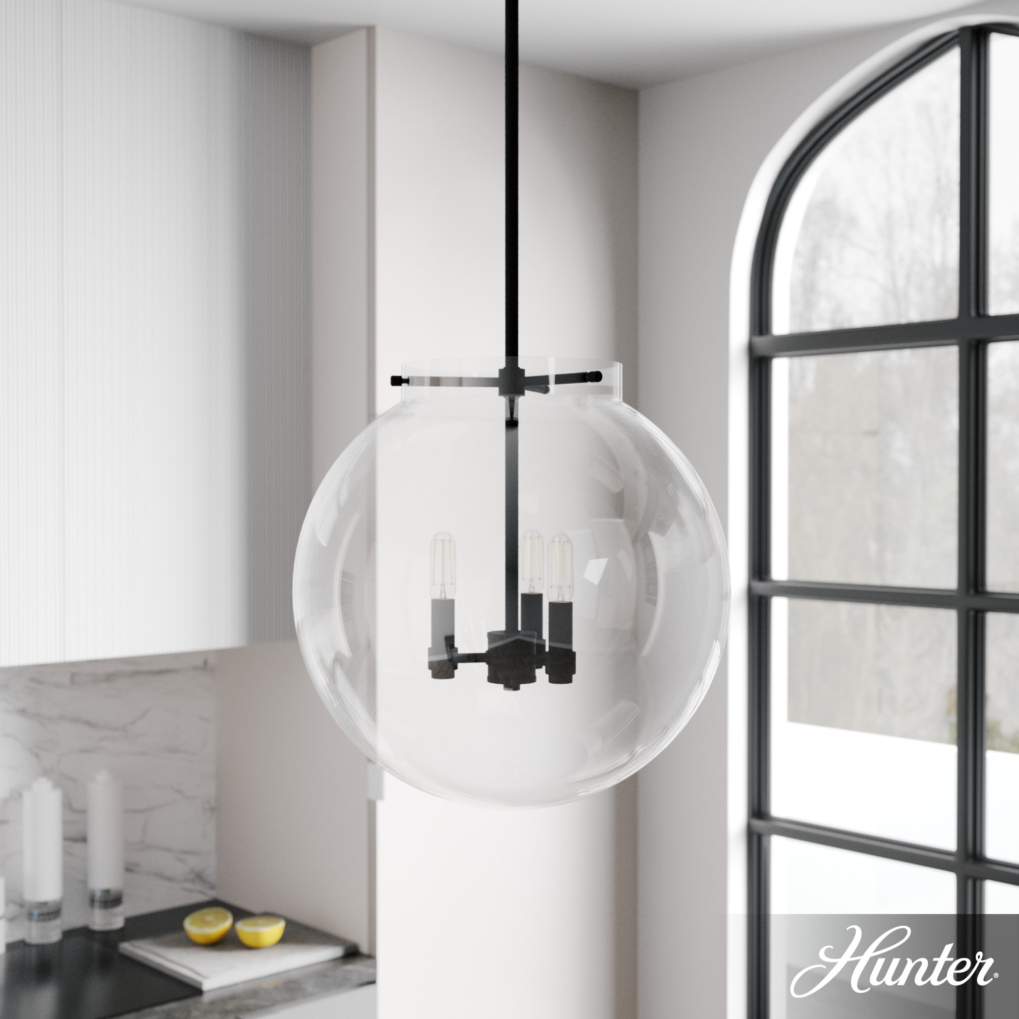 Hunter Sacha 3-Light Globe Pendant - Kitchen Island, Dining Room, Entry - Contemporary, Transitional